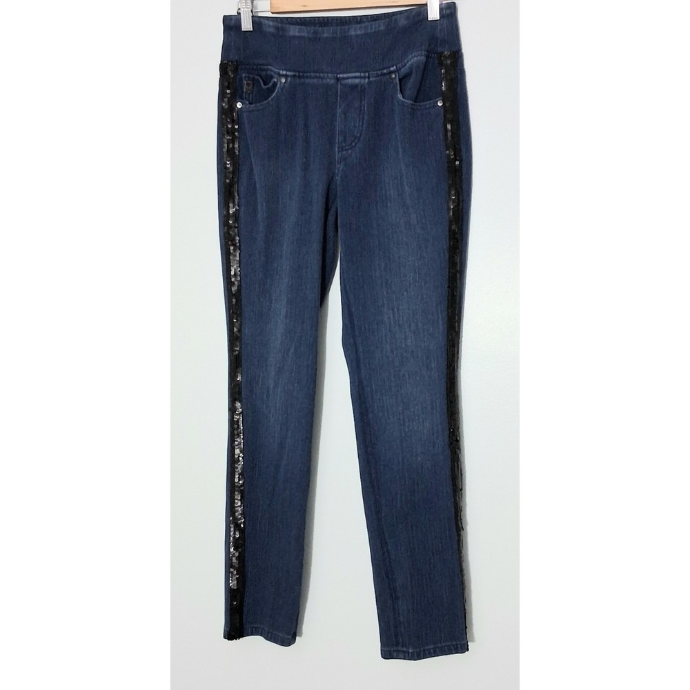 Belle by Kim Gravel Jeans Women's Size 4 Blue Flexibelle Straight Leg Sequins